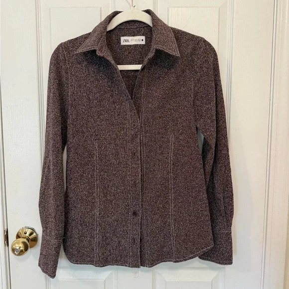 Zara Women’s Brown Textured Button Down Blouse - Picture 3 of 4